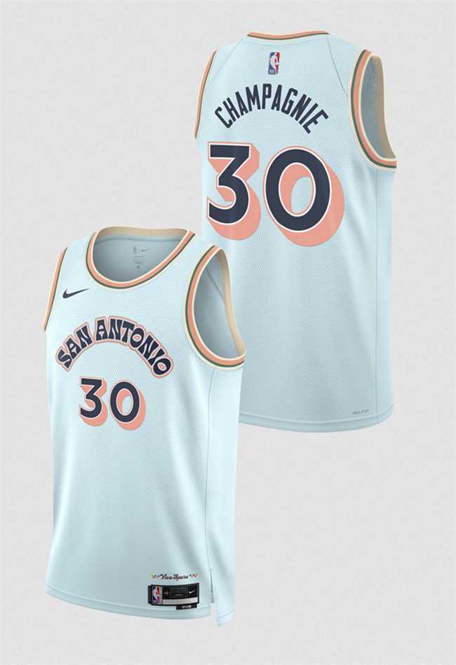 Mens San Antonio Spurs #30 Julian Champagnie Light Blue 2024-25 City Edition Stitched Jersey Dzhi